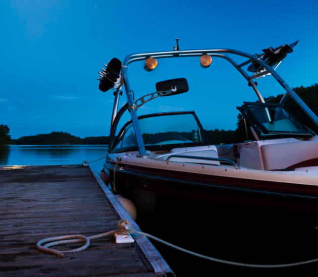 Boat docked in the evening